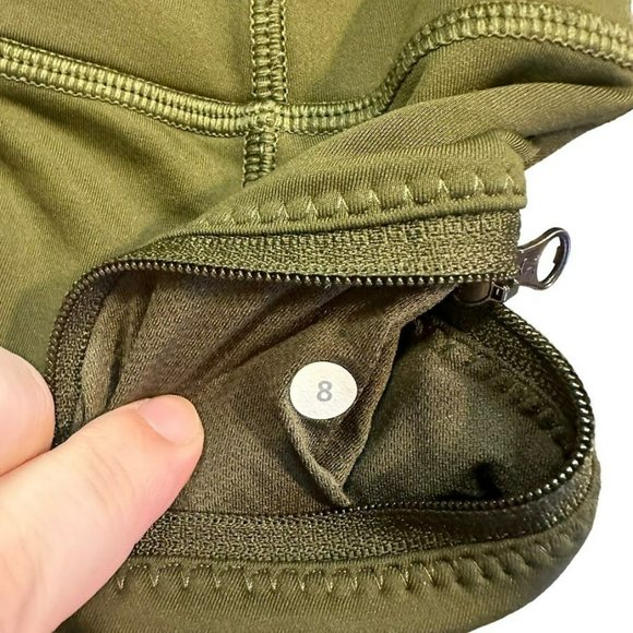 Lululemon Olive Green Zipper Pocket Full Length Leggings Womens 8 - Picture 3 of 5
